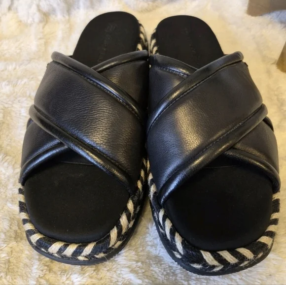 Tory Burch CrissCross Leather Espadrille Slide Sandals Black Size 8 EUC - Picture 7 of 15